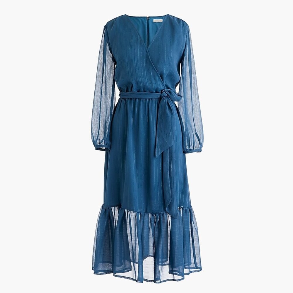Point Sur J. Crew Faux-Wrap Crinkle Chiffon Dress - Picture 1 of 8